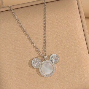 Silver or gold pearl mickey necklace